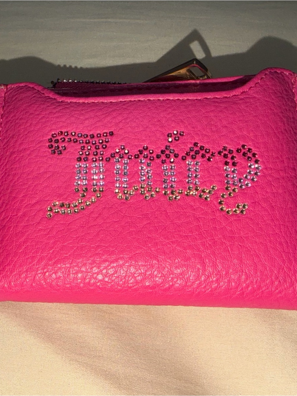 Juicy Couture Neon Pink Rhinestone Logo Zip Pouch
